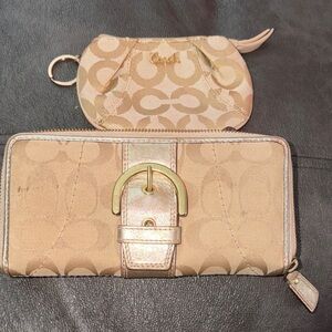 Coach Beige Signature Wallet with Matching Coin Pouch